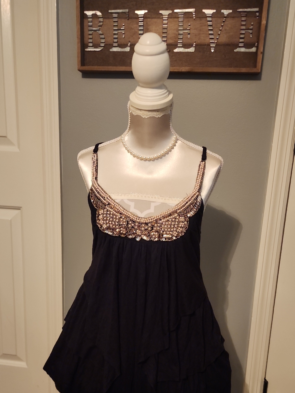 Daytrip Black Beaded Spaghetti Strap Tank Top
